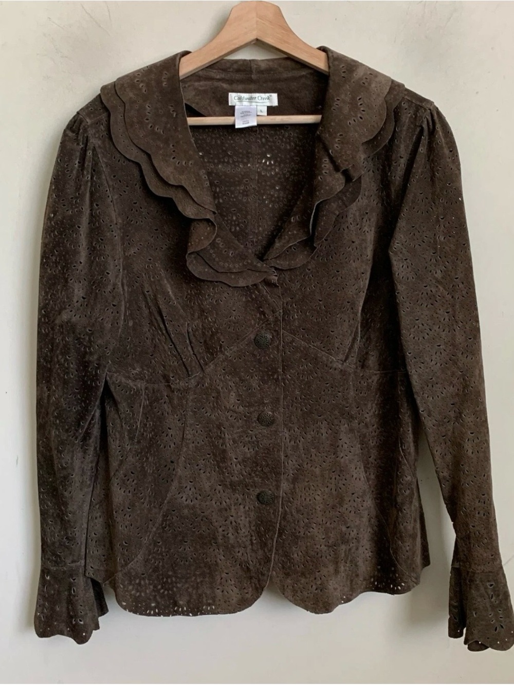 Coldwater Creek Brown Scalloped Suede Blazer